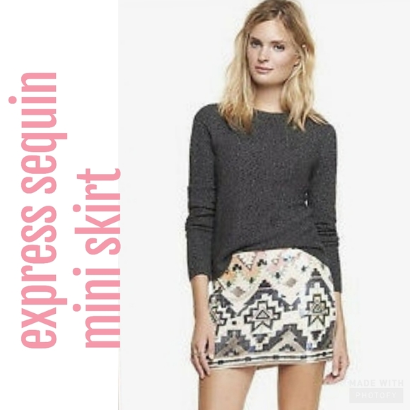 Express Aztec print sequin mini skirt NWOT - Picture 2 of 2